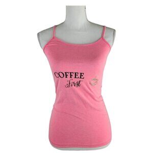coffee first graphic cami / pink stretch tank – women’s